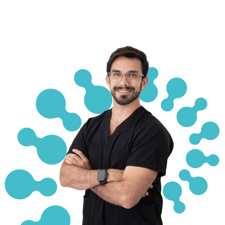 Ilustración de un doctor con una espiral de ADN